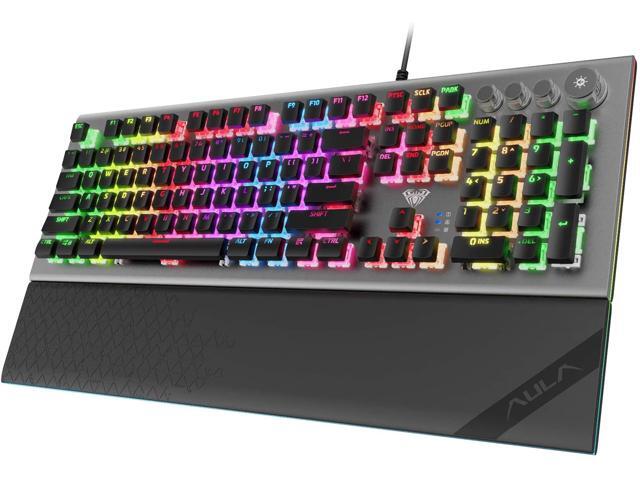 AULA L2098 Mechanical Gaming Keyboard with Detachable Palm Rest 104 Keys Programmable RGB Backlit Media Control Durable Metal Structure USB