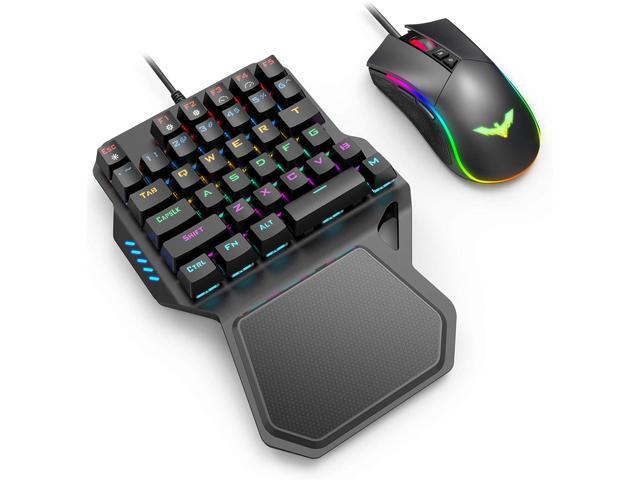 Havit One Handed Gaming Keyboard and Mouse Combo 36 Keys Wired USB Mechanical Keypad Blue Switches LED Backlight with Wrist Rest Programmable Mouse