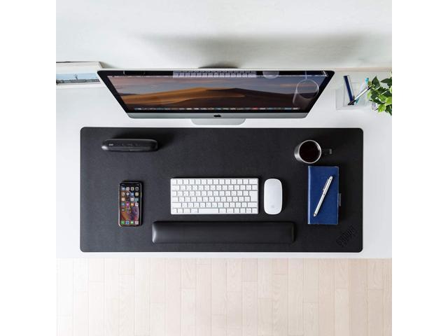 SANWA Extended Mouse Pad Water Resistant PU Leather (3543 x 1575 x 007 in) Ultra Thin Large Microfiber Plush Base Mousepad Foldable Desk Mat