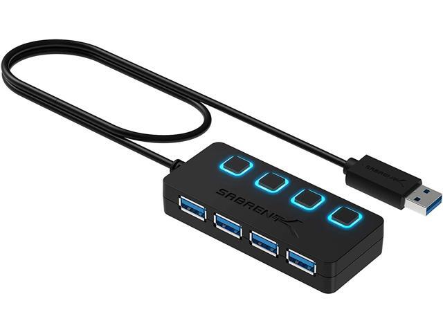 Sabrent 4-Port USB 30 Hub with Individual LED Power Switches 2 Ft Cable Slim & Portable for Mac & PC (HB-UM43)