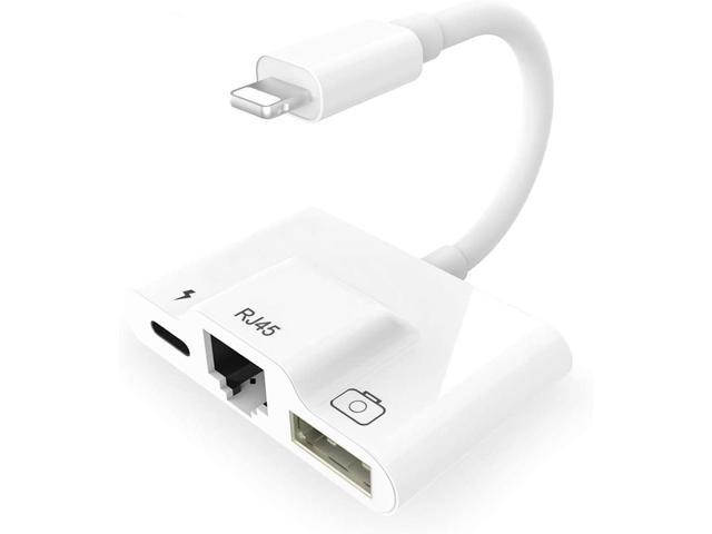 RJ45 Ethernet LAN Wired Network Adapter 3 in 1 USB 3 Camera Reader Adapter Data Sync OTG Cable Ethernet Adapter with Fast Charging Port Compatible