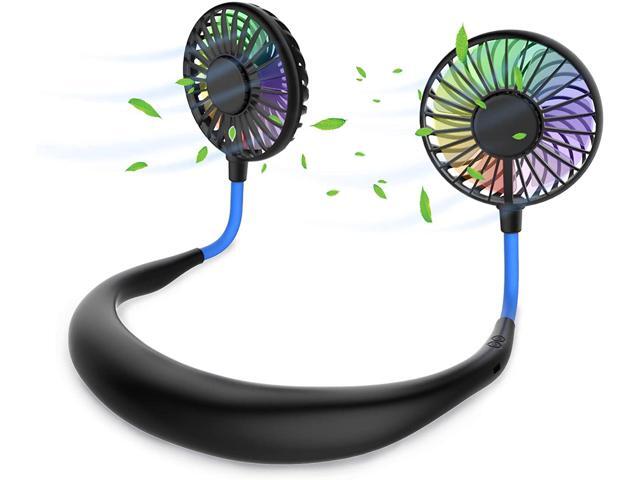 Hands Free Portable Neck Fan - Rechargeable Mini USB Personal Fan Battery Operated with 3 Level Air Flow 7 LED Lights for Home Office Travel