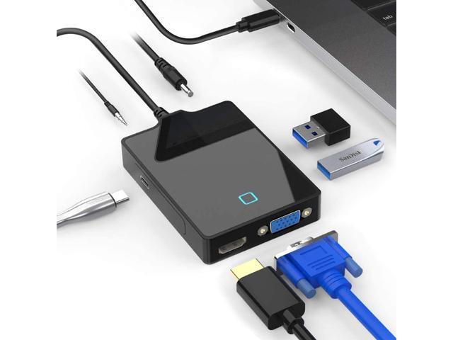 USB C Docking Station 7-in-1 USB C Hub Adapter with 4K HDMI VGA 2 USB30 Ports Type C Data Port DC5V Power Plug Audio Interface for Mac Book