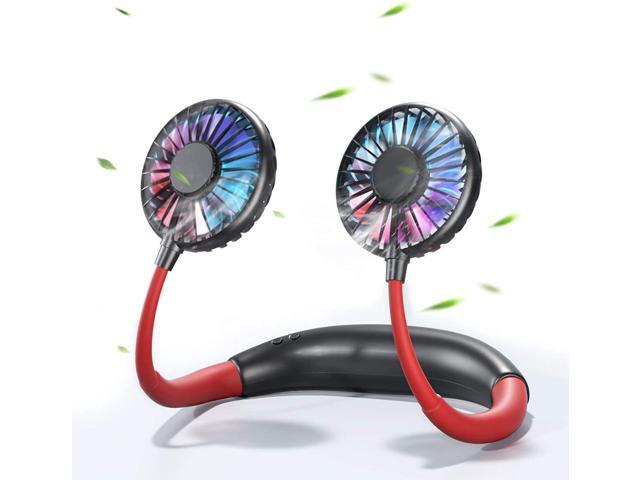 Portable Fan USB Rechargeable with Dual Wind Head Fan Hand Free Wearable Neckband Fan for Camping Traveling Office Room Kids Stroller