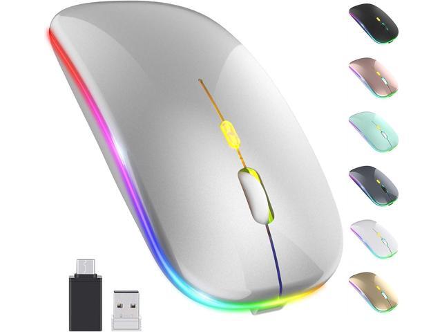 ??Upgrade LED Wireless Mouse Rechargeable Slim Silent Mouse 24G Portable Mobile Optical Office Mouse with USB & Type-c Receiver 3 Adjustable DPI