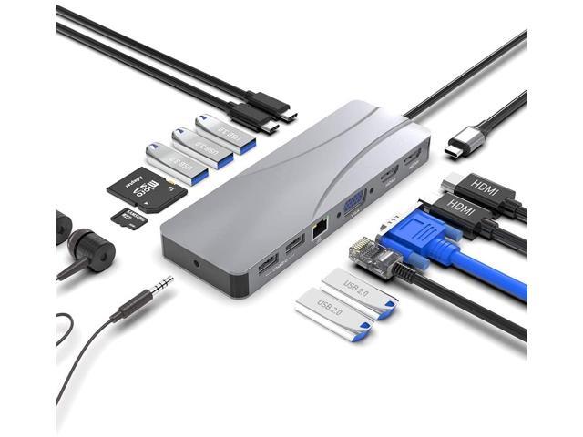Eletrand Type C Dock USB C Hub Triple Display 14 in 1 Universal Docking Station with 4K HDMI VGA RJ45 Gigabit Ethernet Port USB 20 35mm Audio