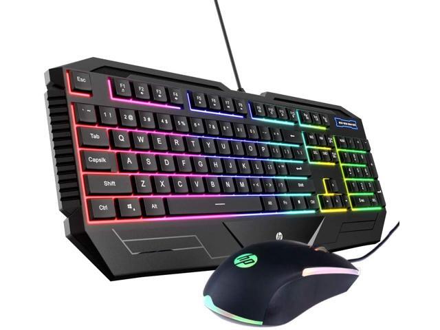 HP Wired Gaming Keyboard and Mouse Combo? CLight Up Membrane Keyboard and Gaming Mouse Full-Size Keyboard with RGB Rainbow Backlit and