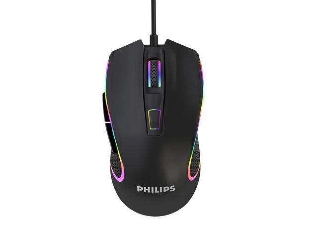 PHILIPS Wired PC Gaming Mouse RGB Spectrum Backlit Ergonomic Mouse Programmable Buttons Up to 6400 Adjustable DPI Optical USB Computer Mice for