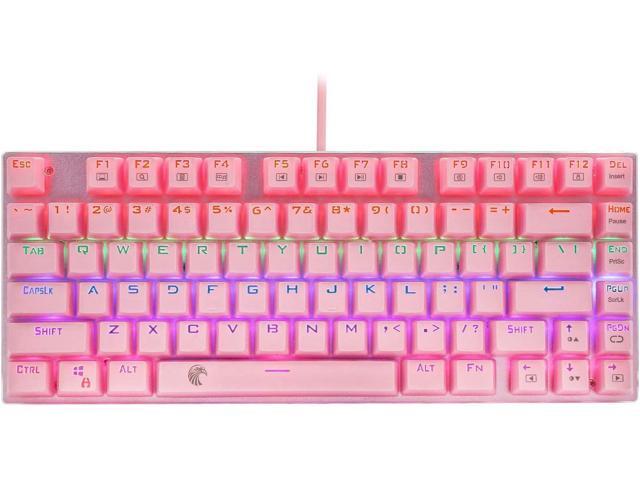 HUO JI 60% Mechanical Gaming Keyboard E-Yooso Z-88 with Red Switches Rainbow LED Backlit Water Resistant Compact 81 Keys Anti-Ghost Pink