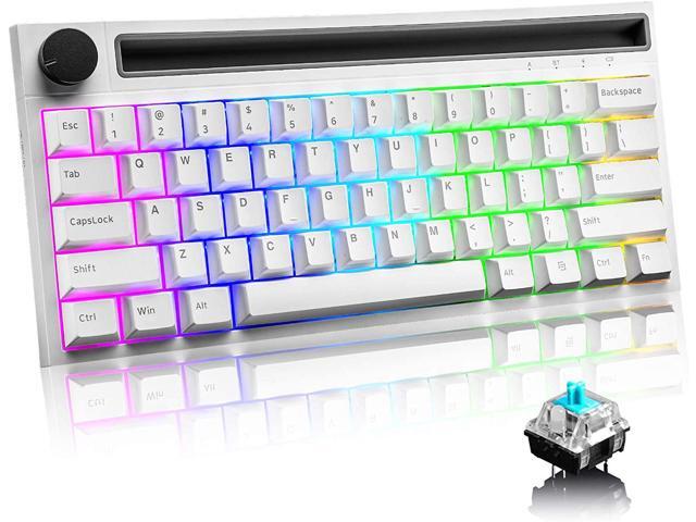 Bluetooth Mechanical Gaming Keyboard with 19 RGB Backlight Mini 61 Key Multimedia Knob Rechargeable 4400mAh Battery Type C Wired/Wireless for PC