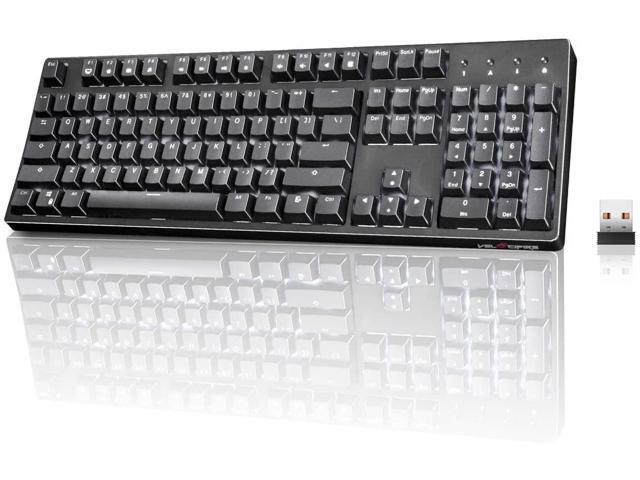 Wireless Mechanical Keyboard Velocifire VM02WS 104-key Full Size Ergonomic with Red Switches White Backlit & High Battery Lasting for Copywriters