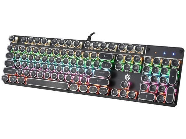 USB LED Backlit Retro Typewriter Mechanical Keyboard -Blue Switch - Round Keycaps -104 Keys Vintage Inspired Steampunk Gaming
