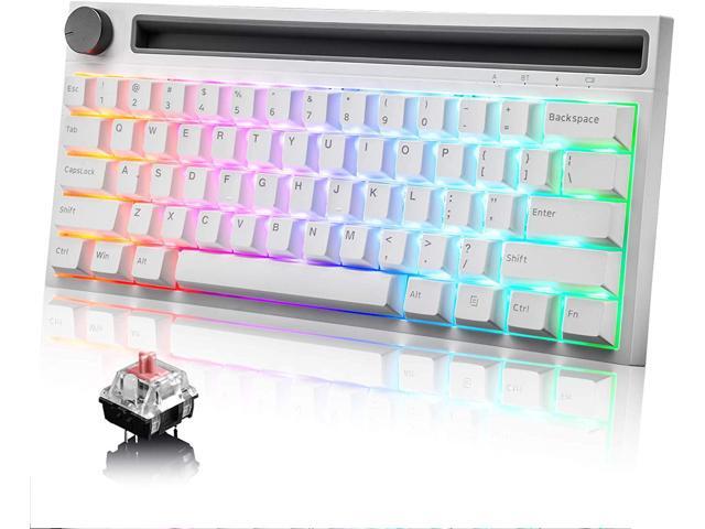 Bluetooth Mechanical Gaming Keyboard with 19 RGB Backlight Mini 61 Key Multimedia Knob Rechargeable 4400mAh Battery Type C Wired/Wireless for PC