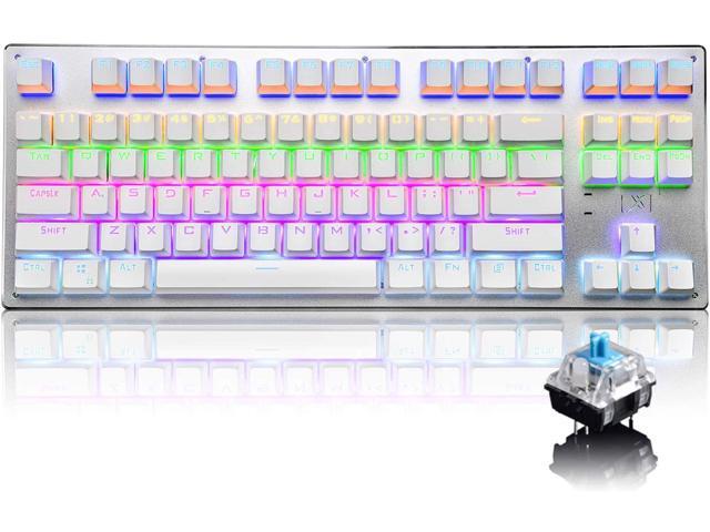 Bluetooth Mechanical Gaming Keyboard with Multi Backlit 87 Anti-Ghost Key Ergonomic Metal Plate Wired/Wireless USB Receiver Rechargeable 3300mAh