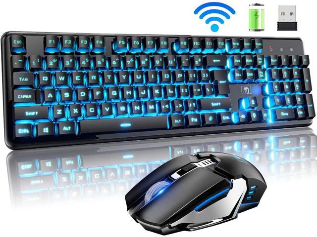FELICON Rechargeable 24G Wireless Keyboard and Mouse Combo Suspended Keycap Mechanical Feel Backlit Gaming Keyboard & Mouse Adjustable Breathing