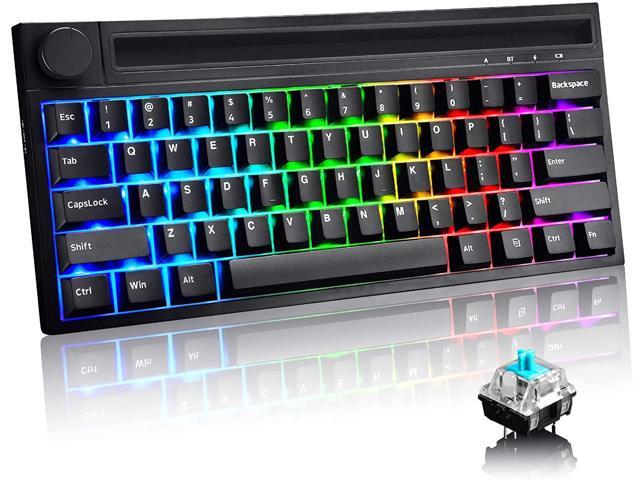 Bluetooth Mechanical Gaming Keyboard with 19 RGB Backlight Mini 61 Key Multimedia Knob Rechargeable 4400mAh Battery Type C Wired/Wireless for PC