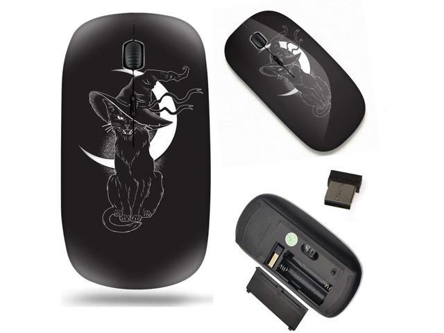 Unique Pattern Optical Mice Mobile Wireless Mouse 24G Portable for Notebook PC Laptop Computer - Halloween Black Cat with Witch Hat