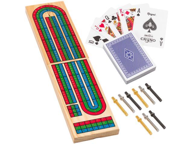 Regal Games Wooden Cribbage Board Game with Metal Pegs and a Standard Deck of Playing Cards