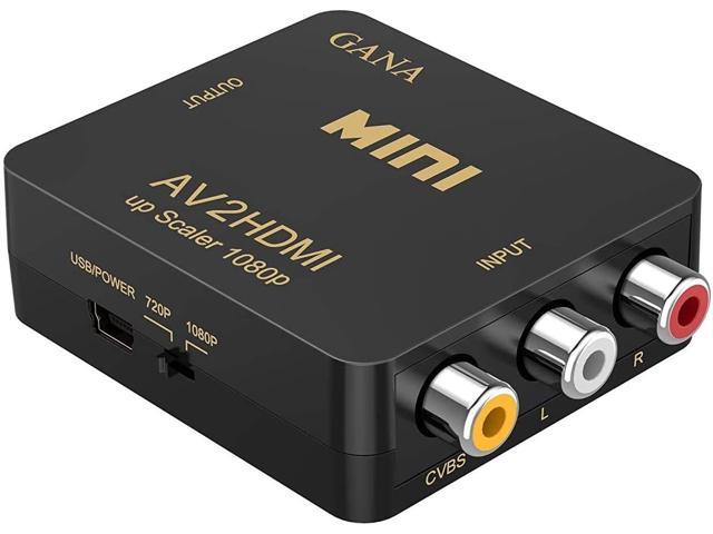 RCA to HDMI AV to HDMIGANA 1080P Mini RCA Composite CVBS AV to HDMI Video Audio Converter Adapter Supporting PAL/NTSC with USB Charge Cable for PC