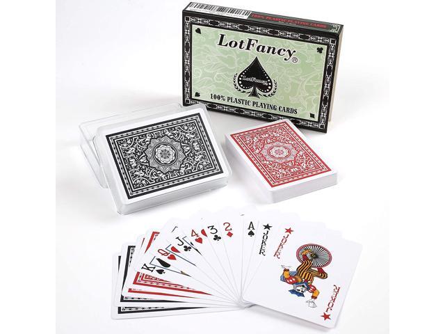 LotFancy Waterproof Plastic Playing Cards - 2 Decks of Cards with Plastic Cases Black & Red Poker Size Standard Index for Magic Trick Props Pool
