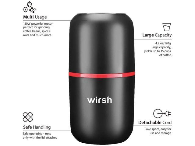 Wirsh Coffee Grinder - Electric Coffee Grinder with Stainless Steel Blades,Coffee and Spice Grinder with 15 Cups Large Capacity,150W Powerful Grinder