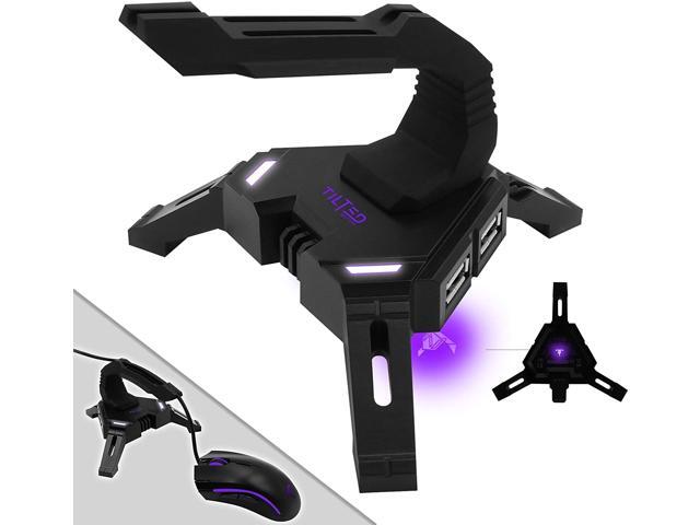 Tilted Nation Gaming Mouse Bungee Cord Holder with 4 Port USB Hub for PC & Xbox Wired Mice - Pro Esports Drag-Free Cable Management - White LED