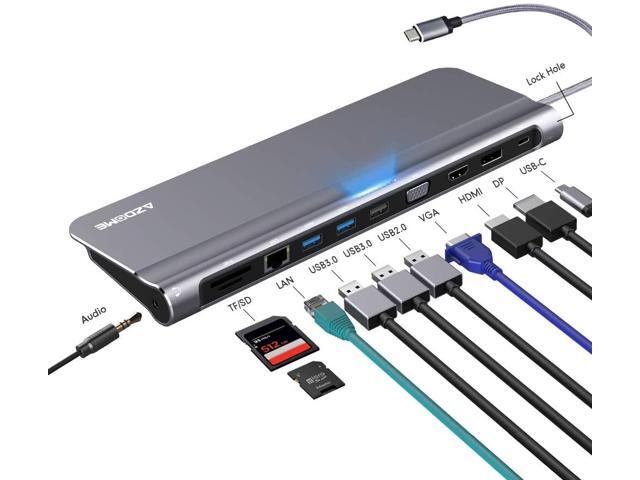 [Upgraded] Triple Display Docking Station for Windows 12 in 1 USB C Hub with 4K HDMI DPVGA 100W PD 2 USB30/1 USB20SD/TF ReaderEthernet RJ4535mm