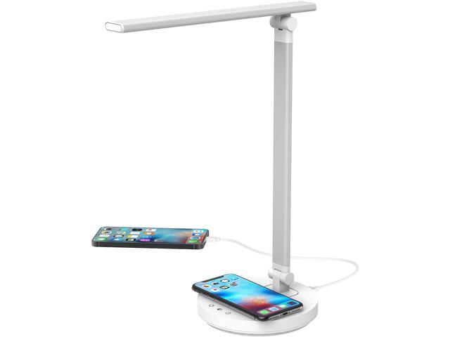 TANOSEE LED Desk Lamp with Wireless Charger USB Charging Port Dimmable Desk Light 5 Color Mode 5 Brightness Levels Eye-Caring Table Lmap 45 min