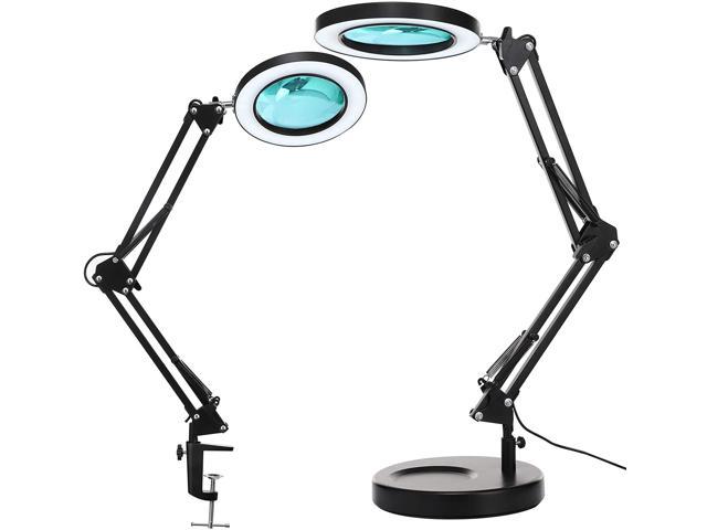 Magnifier Desk Lamp KIRKAS 2-in-1 Dimmable Daylight Bright LED Magnifying Lamp with Utility Clamp and Stand 3 Color Modes Magnifier Lighted Glass