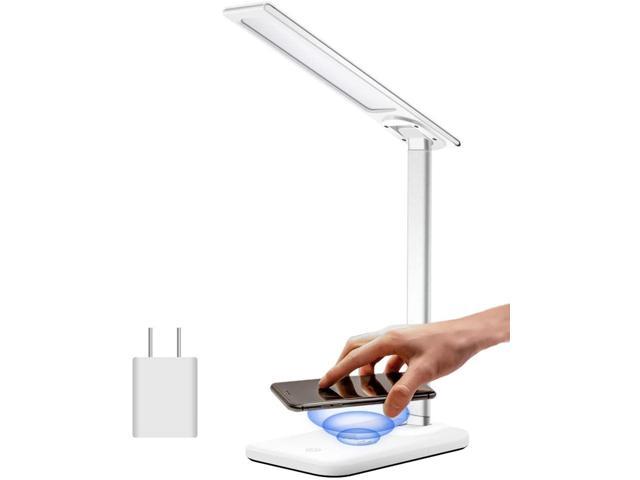 Samuyang LED Desk Lamp with USB Charging PortDimmable Office Desk Lamps with Wireless Charger 3 Lighting ModesTouch ControlFoldableEye-Caring Table