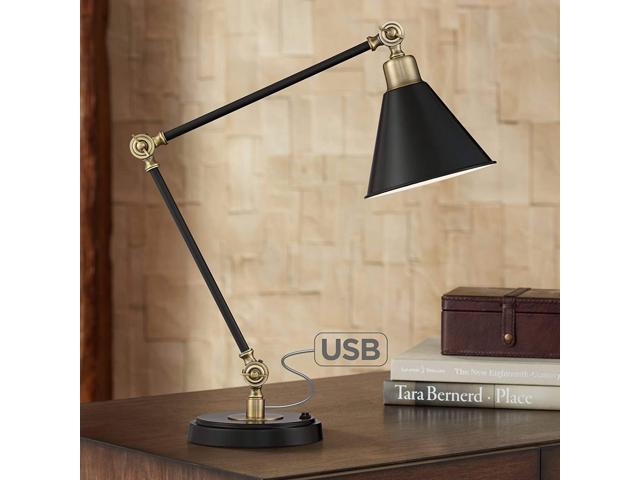 Wray Modern Industrial Desk Table Lamp with USB Charging Port Adjustable Black Antique Brass for Bedroom Bedside Office - 360 Lighting