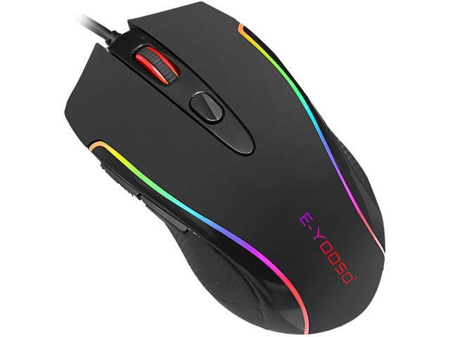 E-YOOSO Gaming Mouse Wired RGB Backlit 6 Programmable Buttons with Macro-Recording 6400 DPI Adjustable Ergonomic Gaming Mice with Fire Button PC
