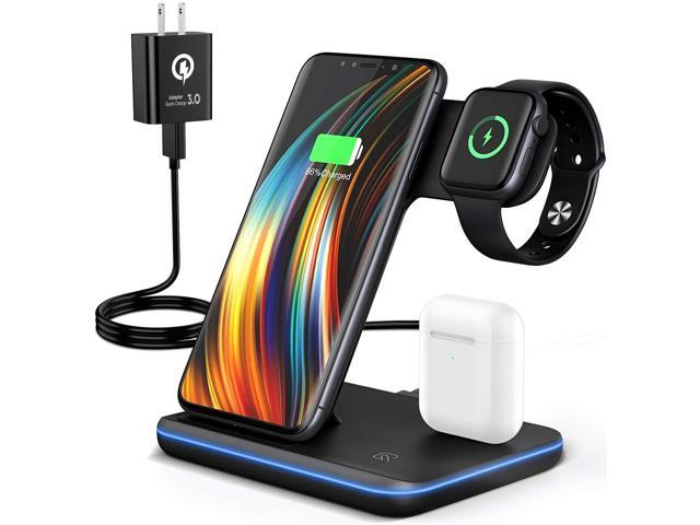 Wireless Charging Station 2020 Upgraded Saferell 3 in 1 Qi-Certified Wireless Charger Stand with Breathing Indicator Compatible with iPhone 11