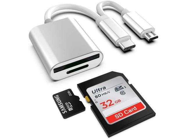 Rocketek 2 in 1 Type C+Micro USB Card Reader Dual Slot+Plug and Play+USB 30+OTG Adapter+Camera Reader+ Drive Recorder+Video Reader Compatible Mac