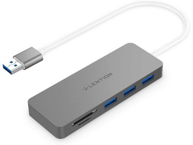 LENTION 3-Port USB 30 Type A Hub with SD/Micro SD Card Reader for Micro/SDXC/SDHC/SD/UHS-I Cards Multiport Adapter Compatible MacBook Air/Pro
