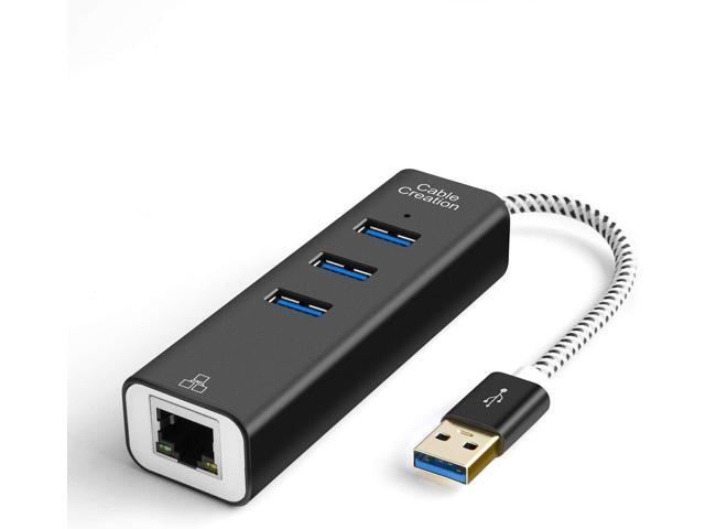 CableCreation 3-Port USB 30 Hub with Ethernet Adapter 10/100/1000 Mbps Gigabit Compatible Windows PC Laptop MacBook Pro USB Flash Drives etc