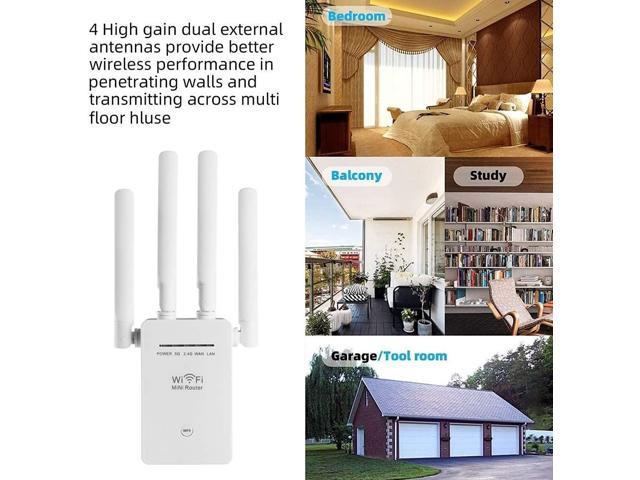 WiFi Range Extender 1200Mbps Extend WiFi Signal to Smart Home & Alex Devices 1200Mbps, White Wireless Signal Repeater Booster 2.4 & 5GHz Dual Band 4 Antennas 360° Full Coverage