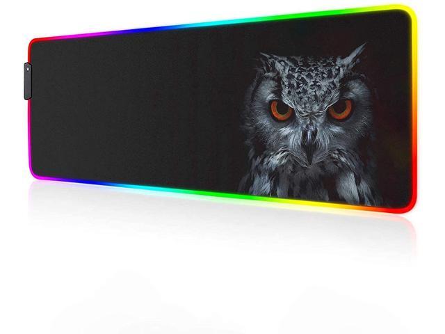 RGB Gaming Mouse Pad - 14 Light Modes Large Extended Computer Keyboard Owl Mouse Mat High-Performance Mouse Pads Optimized for Gamer 315 X 12in (A)