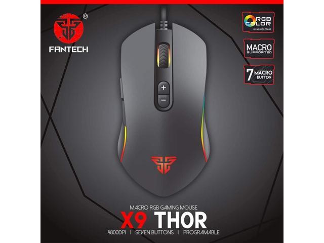 Fantech Basic Wired Gaming Mouse X9 RGB 7 Macro Buttons Programmable True 4800 DPI Claw Grip Comfort Beginner Gaming Mouse for Window PC Black