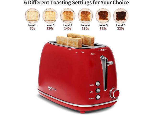 NeweggBusiness - Keenstone Retro 2 Slice Toaster Stainless Steel Toaster  with Bagel Cancel Defrost Fuction and Extra Wide Slots Toasters 6 Shade  SettingsRemovable Crumb Tray Red
