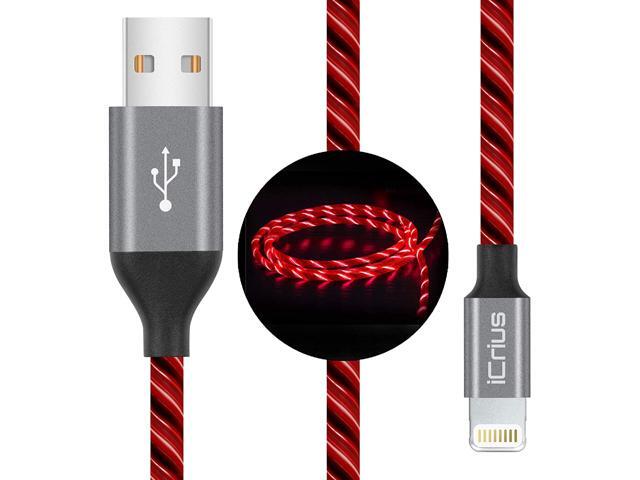 iCrius iPhone Charger Cable [MFi Certified] 6ft LED Light Up Visible Flowing Lightning Charger Charging Cord Compatible with iPhone11 Plus/XS/XR/X