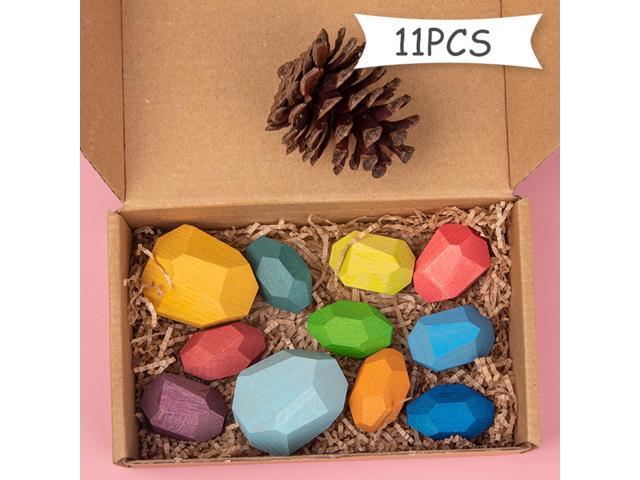 Educational Wooden Colored Stone Building Block Toy Creative Nordic Style Stacking Game Rainbow Wooden Toy Gift-Type B