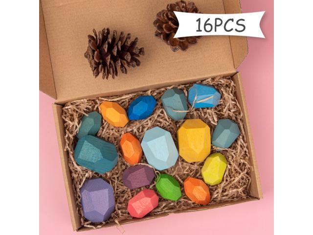 Educational Wooden Colored Stone Building Block Toy Creative Nordic Style Stacking Game Rainbow Wooden Toy Gift-Type C