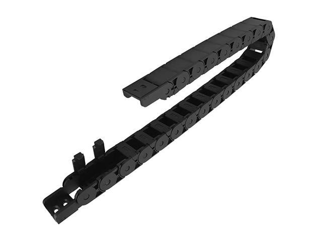 R28/38 15mm x 20mm(Inner H x Inner W) Black Plastic Cable Wire Carrier Drag Chain 1M Length for CNC with End Connectors - Semi Enclosed Type
