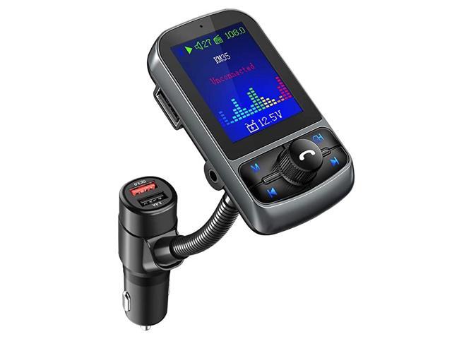 Bluetooth FM Transmitter for Car Big Color Screen Wireless Radio Adapter with QC30 & 5V 24A Charging Support USB Flash Drive microSD Card