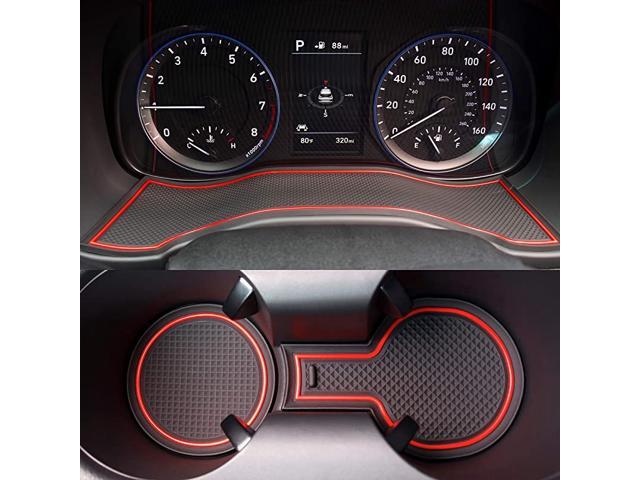for Hyundai Kona Accessories 2018-2021 Premium Custom Interior Non-Slip Anti Dust Cup Holder Inserts Center Console Liner Mats Door Pocket Liners
