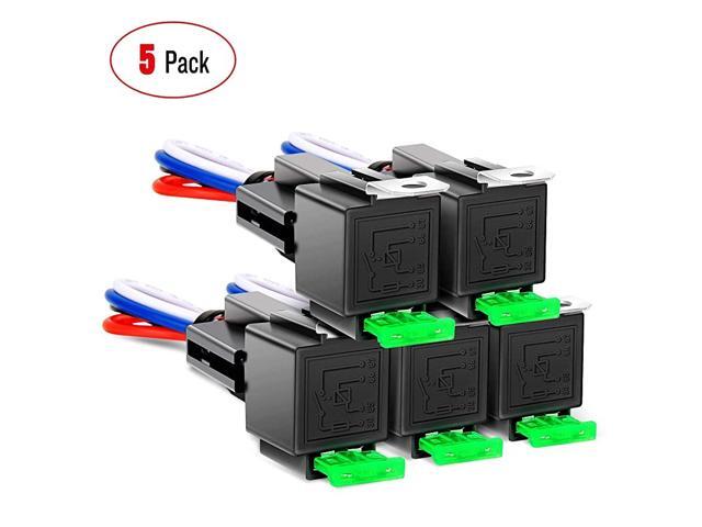 50023R 5 Pack 30A Fuse Relay car Truck Socket kit-30A Switch Harness Set-12V DC 4-Pin SPST Automotive 14 AWG Hot Wires-Auto Switches & Starters