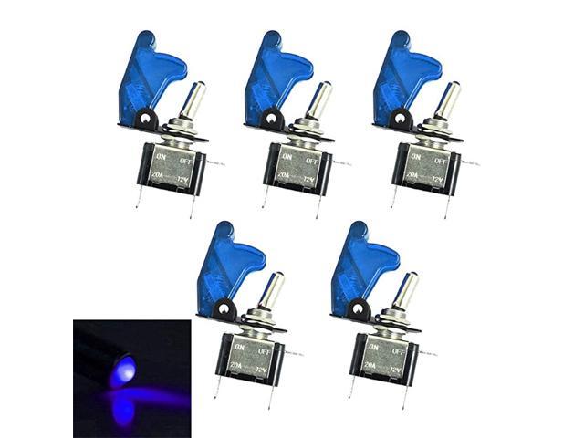Car Blue Cover Blue LED Light Rocker Toggle Switch SPST ON Off Pack of 5
