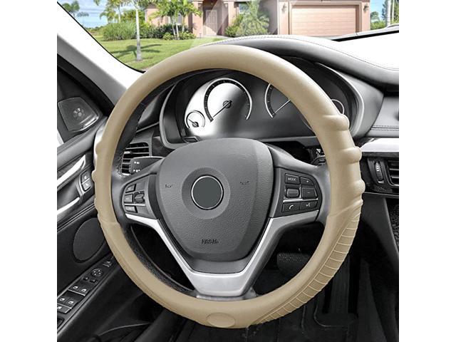 FH3003BEIGE Beige Steering Wheel Cover (Silicone W Grip & Pattern Massaging grip Beige Color-Fit Most Car Truck Suv or Van)