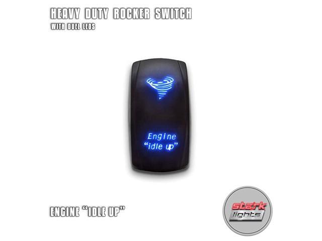 ENGINE IDLE UP - Blue - 5-PIN Laser Etched LED Rocker Switch Dual Light - 20A 12V ON/OFF